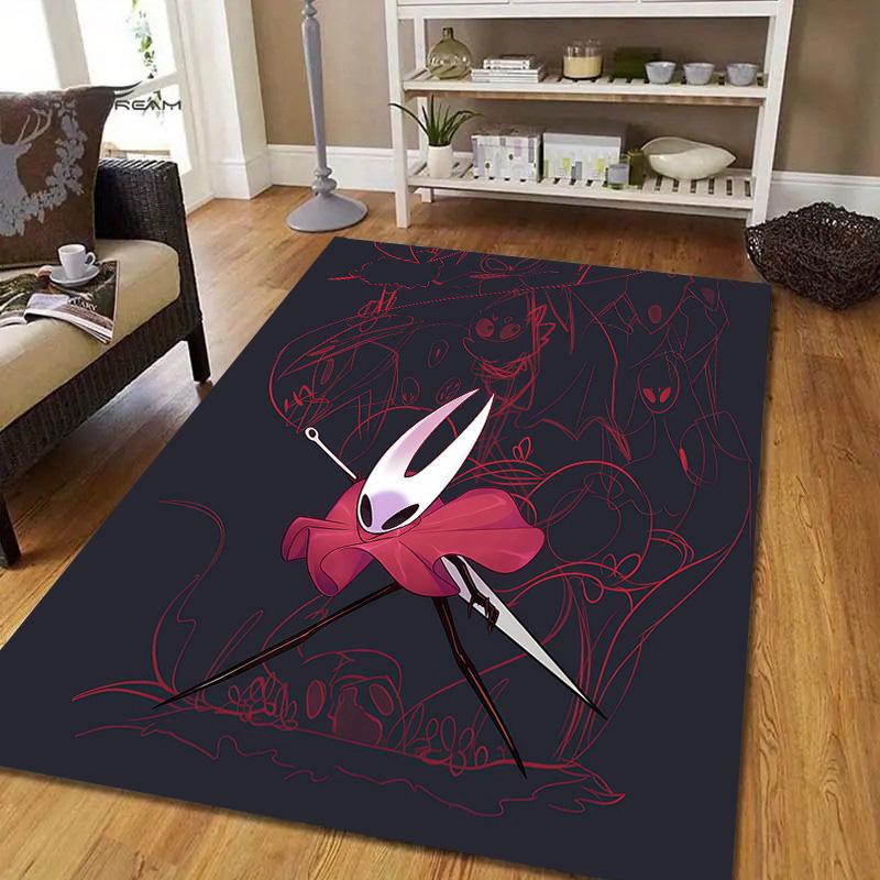 Hollow Knight Flannel Pattern Square Carpet,Area Rug,Carpet Rug for Living Room Bedroom Sofa Playroom Decor,Non-slip Floor Mat