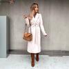 Spring and Autumn Coat Simple V-neck Strap Long Coat Women