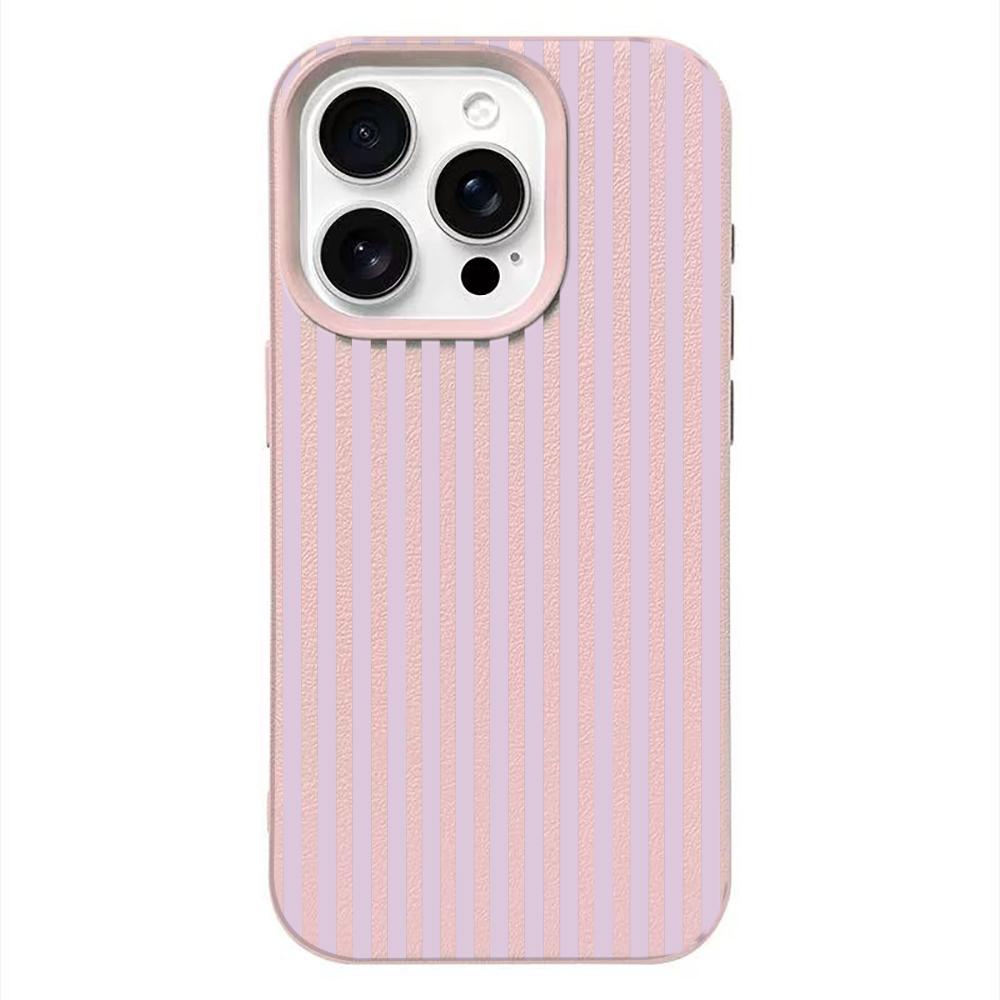 Мятно-фиолетовая полоска Кожаная текстура Мягкий чехол для iPhone 17 17E 16 15 14 13 12 11 Pro Max Свежий Ударопрочный Защитный чехол