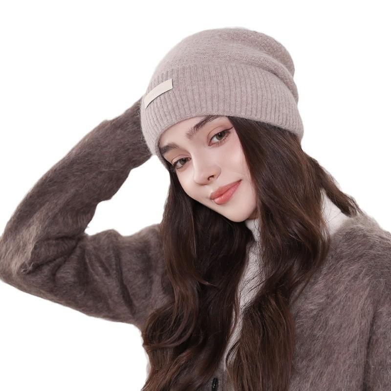 New Hat Women'S Winter Knitted Wool Hat Solid Color Versatile Warm Protection Wool Knitted Stacking Hat Cold Hat