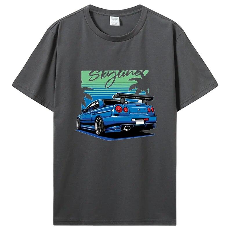 Футболка Initial D Skyline R34, хлопковая футболка унисекс с коротким рукавом, японская модная футболка Harajuku с автомобилем, одежда унисекс большого размера