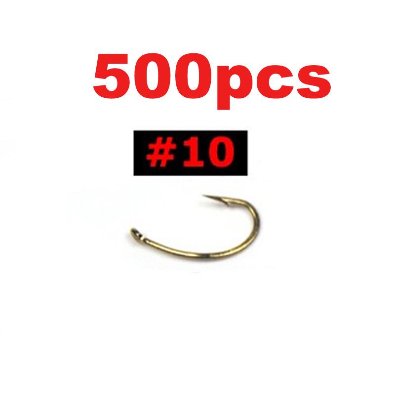 500 шт. крючок для мух, нимфа, креветка, куколка, личинка, ручейник, рыболовные крючки для привязывания мух #10 #12 #14, Золотая бронза, острые оптовая продажа