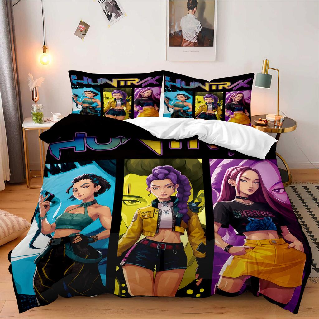Постельное белье K-Pop Demon Hunters для фанатов, детей, машинная стирка, прочное, размеры кинг, квин, твин для K-pop девушек, домашний декор для спальни