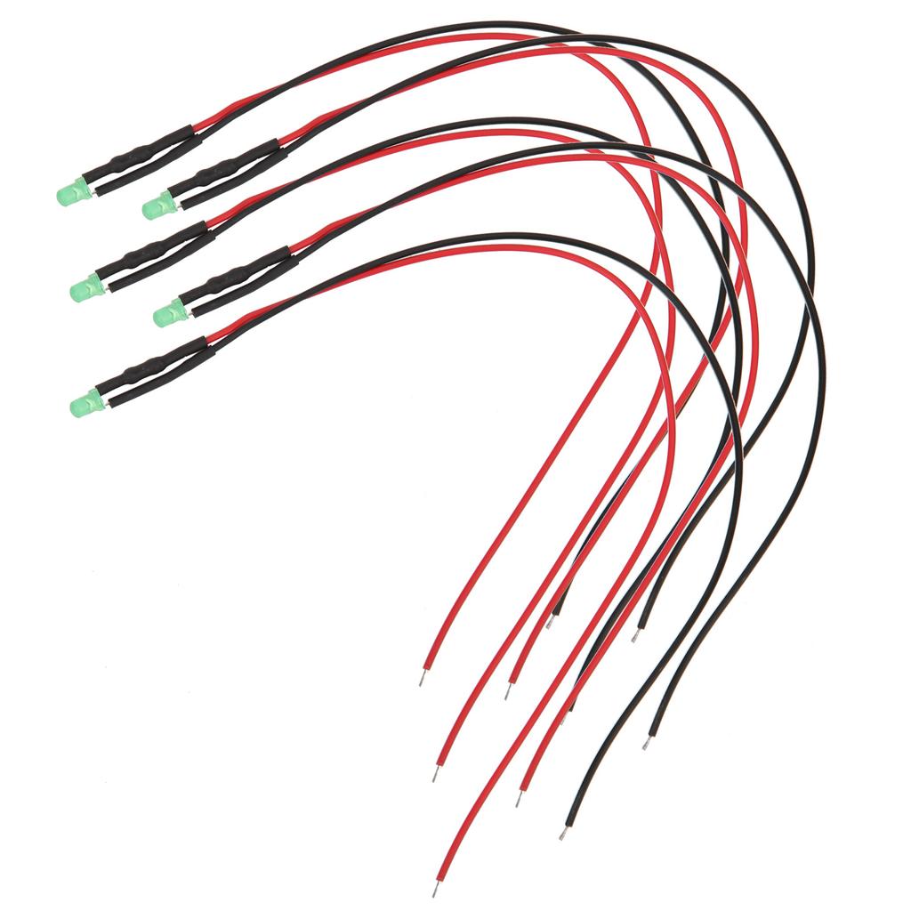 100Pcs LED Pre Wired LightEmitting Diode 12V Round Head High Brightness InLine Beads 3mm 20cm(Green