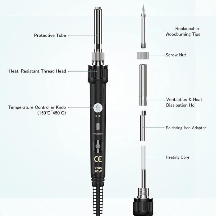 Kit De Pyrogravure - Ockered 52 En 1 - 60W - Température Réglable - Sécurité Améliorée