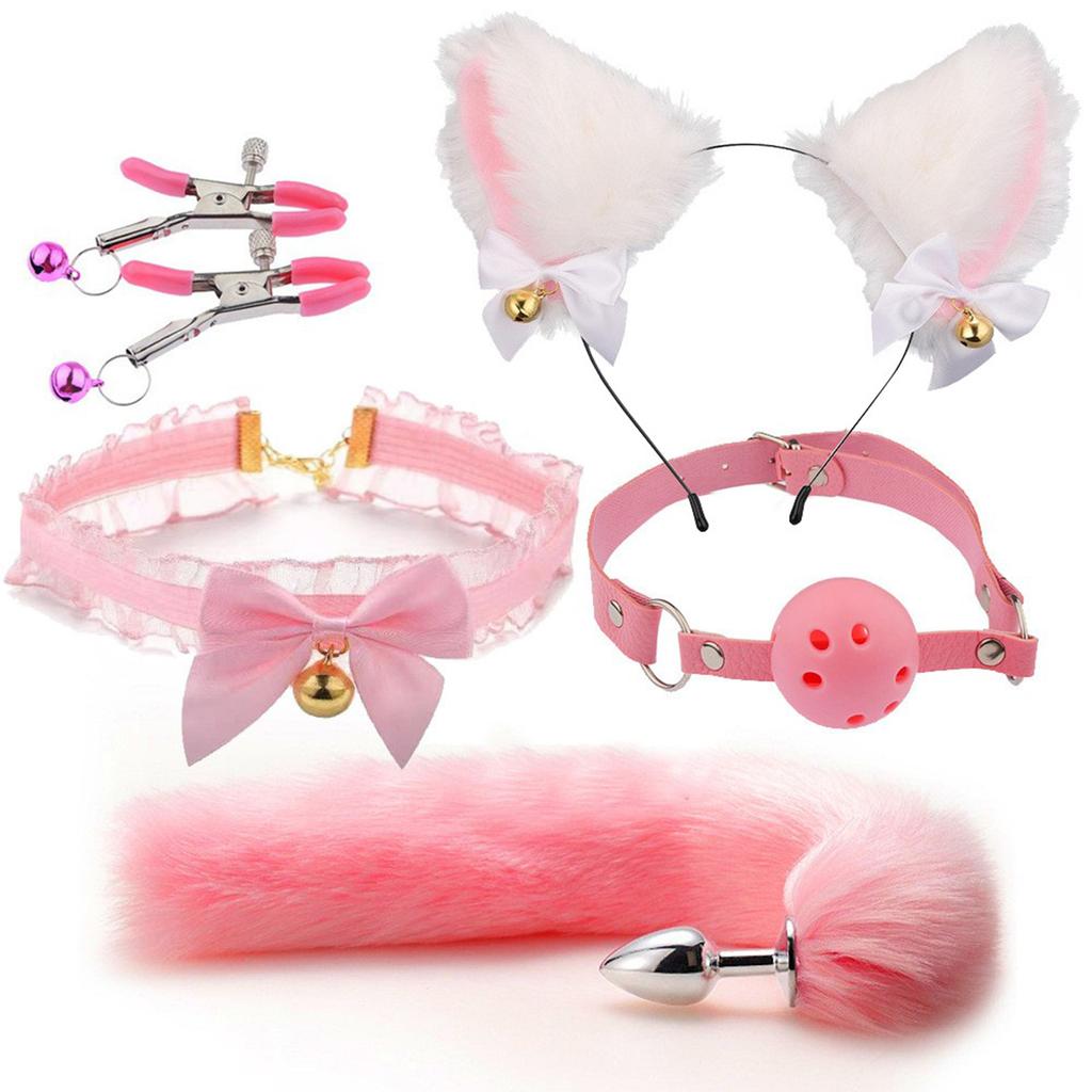 Игры для взрослых, секс-игрушки, БДСМ, бондаж, ограничения для раба, повязка на голову для кошки, шейный воротник, кляп для рта, соска