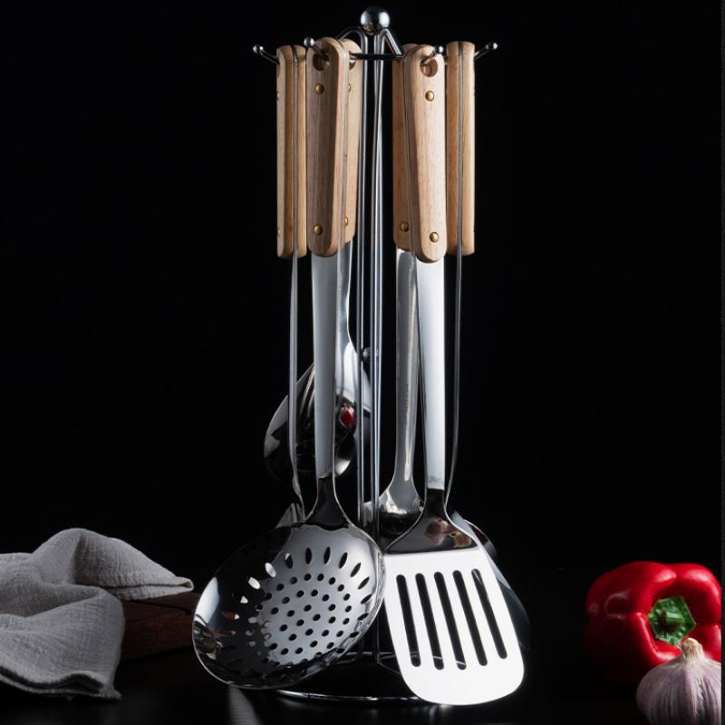 HANYANG Лопатка из нержавеющей стали, кухонная утварь, лопаточка с деревянной ручкой, кухонная лопатка