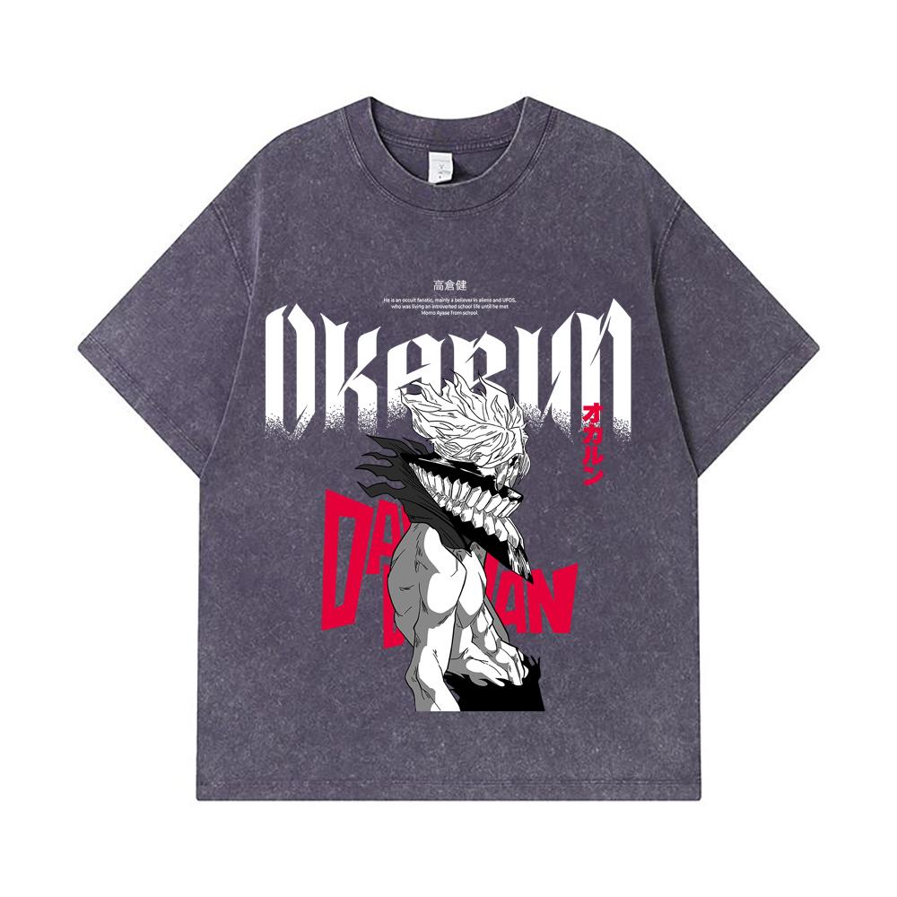 275 GSM Washed T-shirts 100% Cotton Dandadan V40 Okarun Print Unisex Heavy Cotton T Shirt
