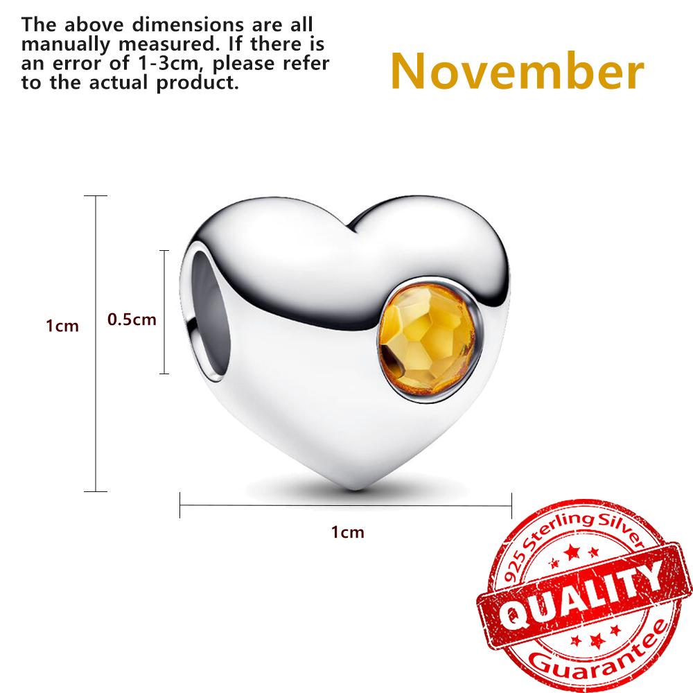 Мелкая медь Двенадцать камней-талисманов Сердце Бусины Шарм Подходит для оригинального браслета Женский Подростковый Милое Ожерелье Ювелирные Аксессуары