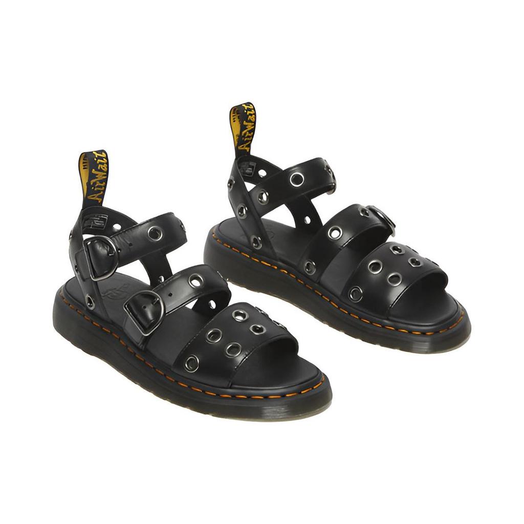 Dr. Martens Gryphon Series Leather British Metal Ring Slide Sandals Unisex Sandals Black 27504001