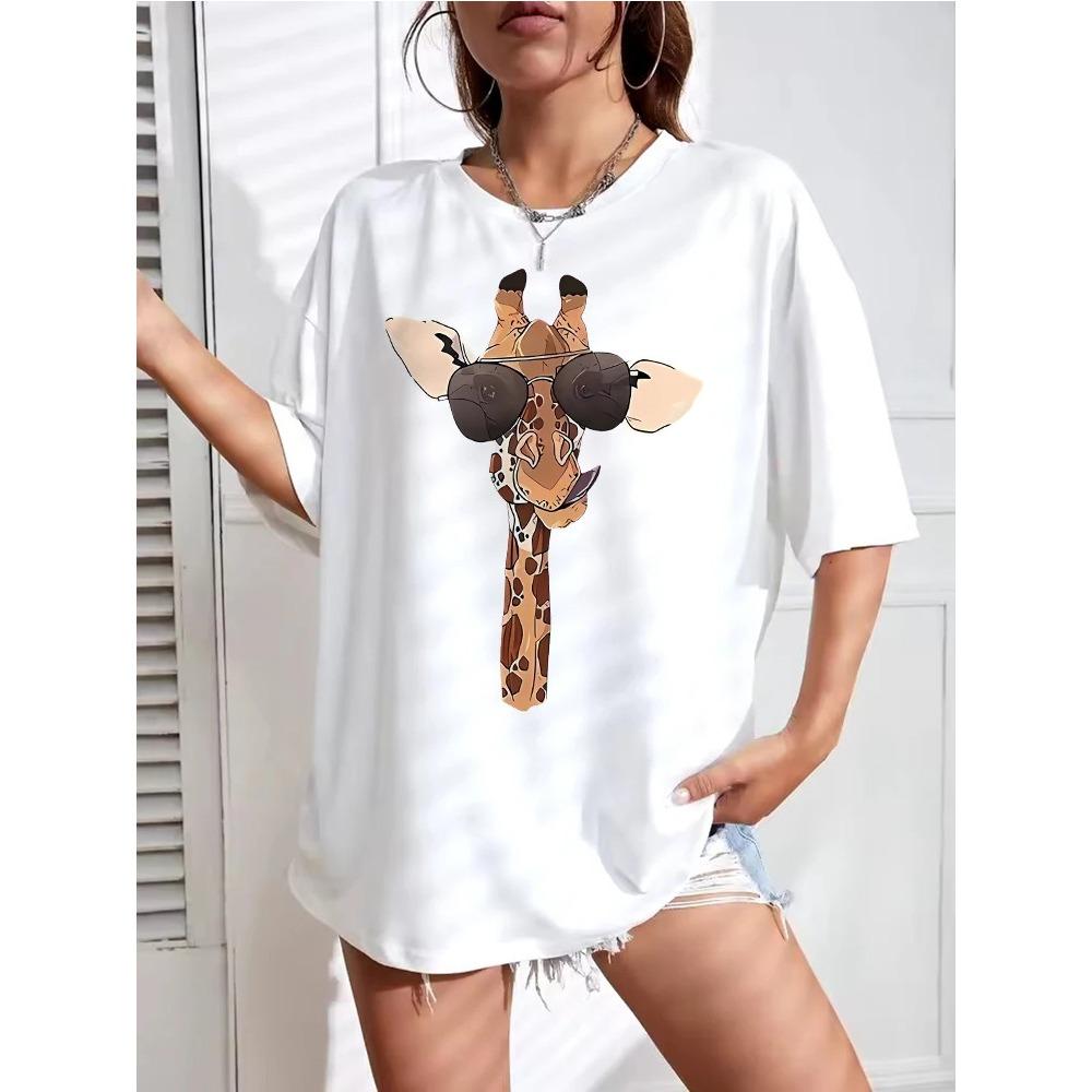 Cute Giraffe Fashion Y2k Bear Funny T-shirt Woman Bear T-shirt Short Sleeve Hip Hop