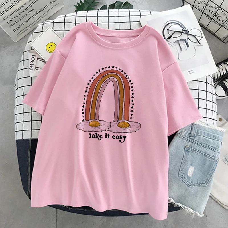 Динозавр Лето Новая Мультяшная Повседневная Панк Женская Футболка с Коротким Рукавом Харадзюку Винтаж Веселая Мода Инс Милая Сладкая Свободная