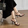 Fashion High-heeled Sandals Women's 2025 Versatile Ice-through Nude One-word Strap Sandals Summer Square-heeled High Heels Women
