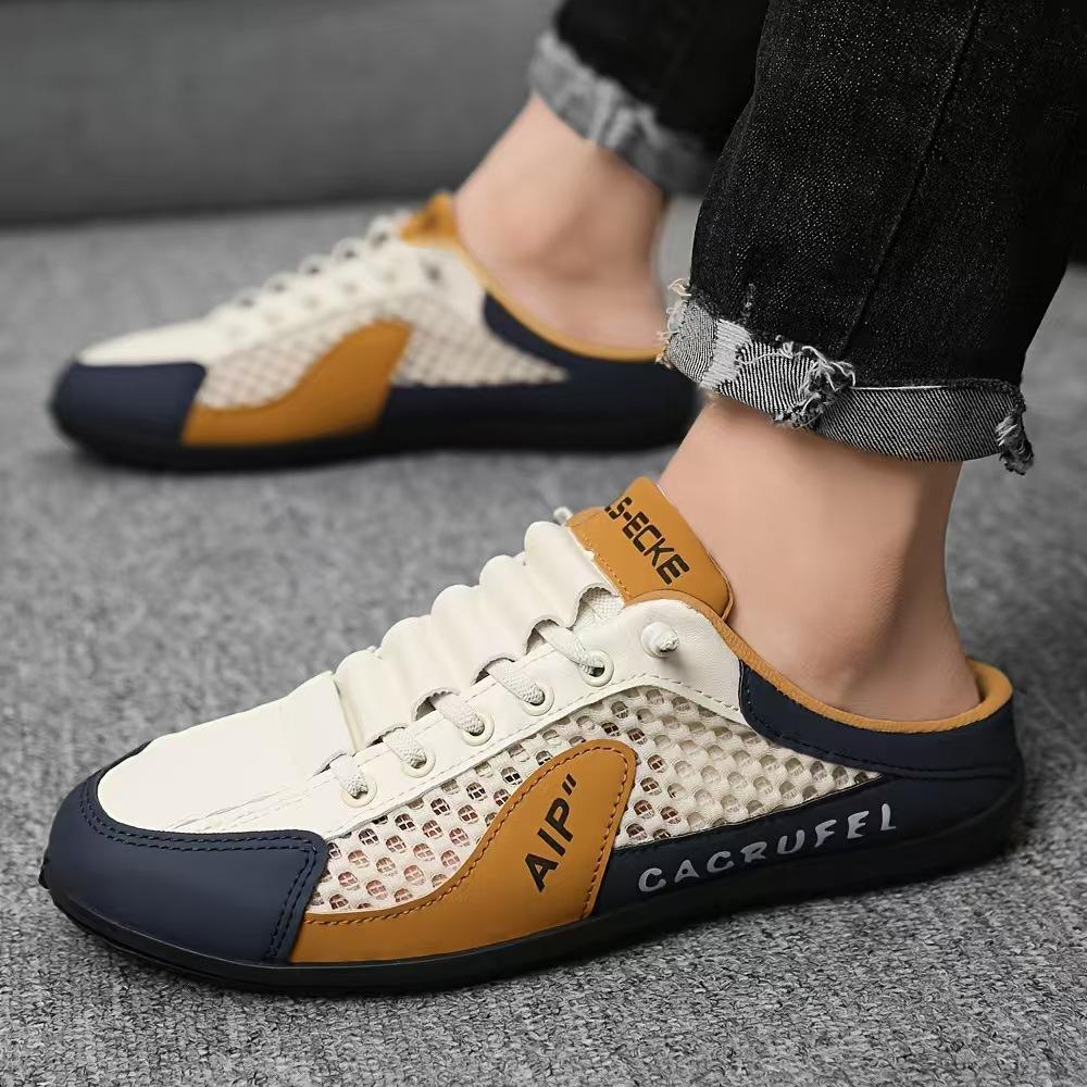 Men's Summer Flat Bottomed Mesh Slip-On Casual Fashion Shoes - Lightweight, Breathable, All-Match Slippers, Half Slippers Male