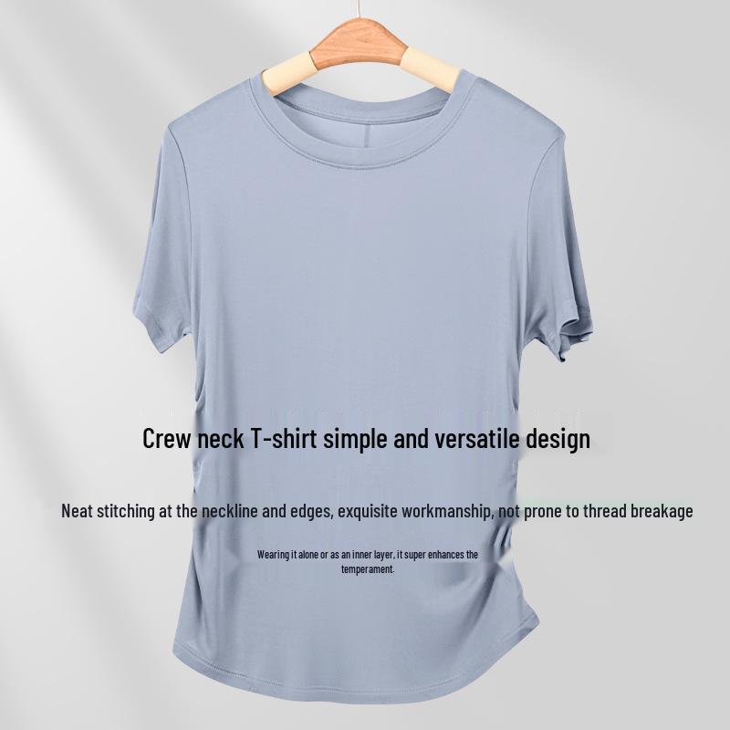 Шелковая приталенная футболка с круглым вырезом, Тутовый шелк, Базовая, Удобная, Универсальная, С коротким рукавом