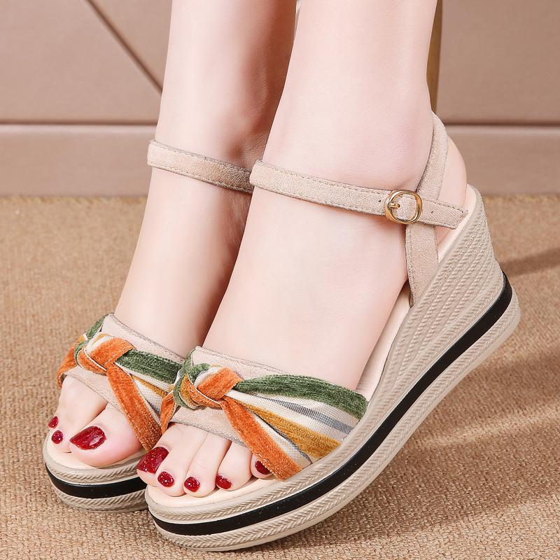 Сандалии, женские летние босоножки на каблуке, летняя обувь на танкетке для женщин, Sandalias Mujer, элегантные сандалии на каблуке, женская обувь