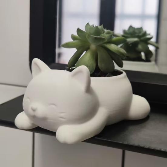 3D-печатный цветочный горшок для кошек Лежащий котенок Суккуленты Травяные растения Горшок-контейнер для дома В помещении На улице Балкон Сад Декор