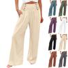 Women's Spring Summer Casual Elastic High Waist Wide Leg Cotton Linen Loose Long Trousers