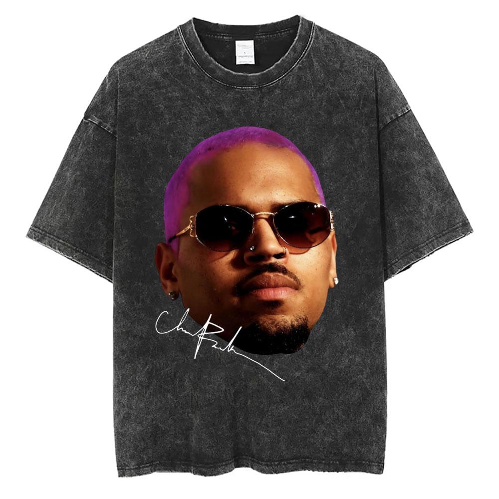 Washed Chris Brown Music Album Cover Print Tshirt Breezy Bowl XX Tour Merch T Shirts Men Women Hip Hop High Quality Tshirt