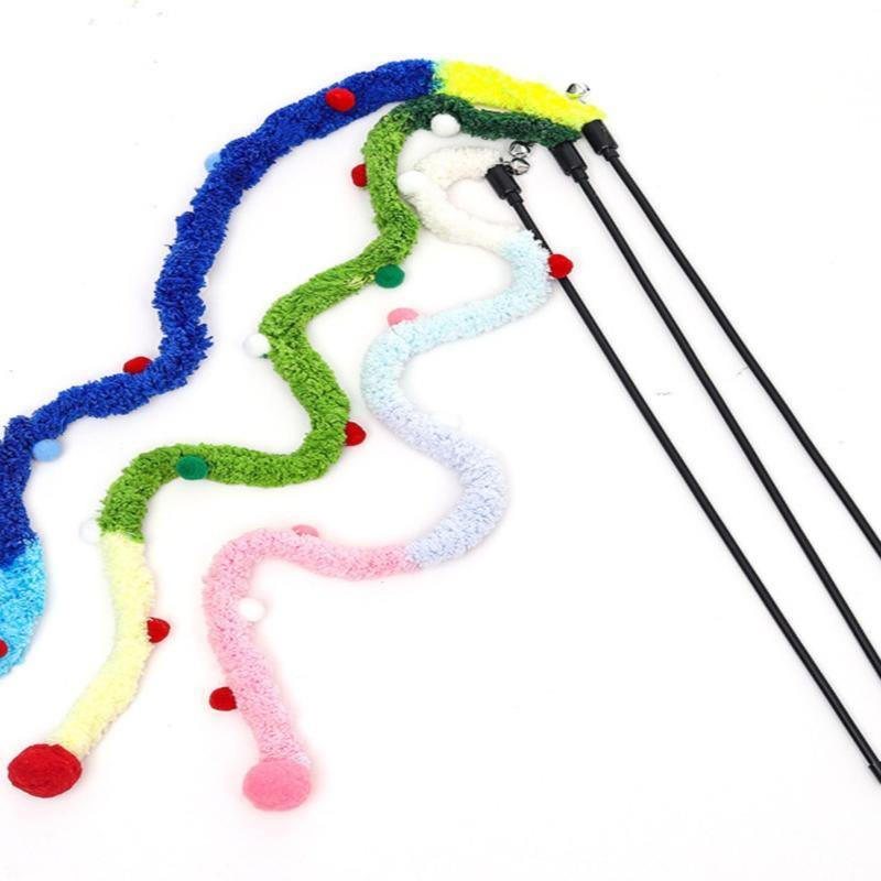 Interactive Feather Cat Teaser Wand Funny Caterpillar Shape Bite Resistant for Kitten Exercise Pet Play Home Use