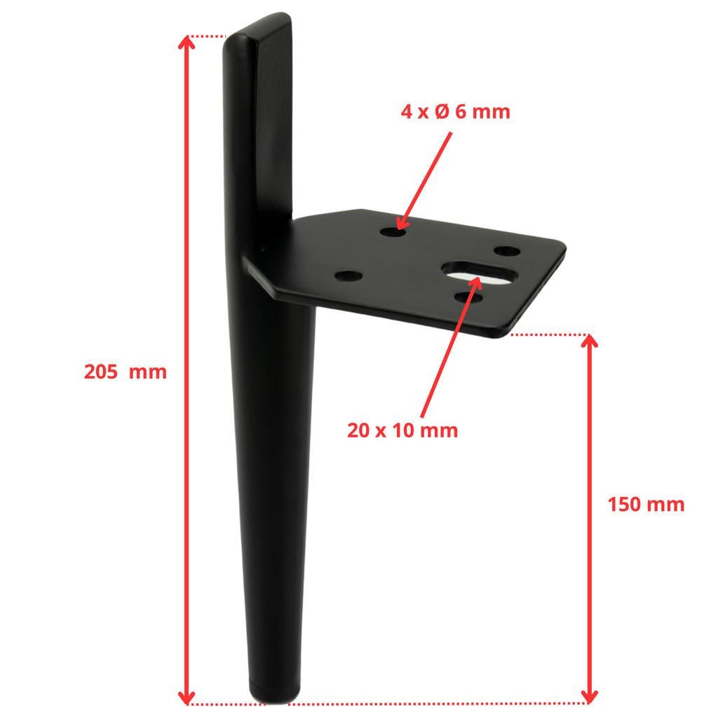 Set of 4 sofa legs, black pin, height 15 cm