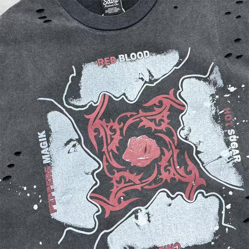 Unisex Distressed Washed Cotton Tee Streetwear Oversized Short Sleeve T-Shirt Men Women
