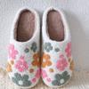 Flower Cotton Slippers, Plush Slippers, Embroidery, Home Slippers, Men's and Women's, Couple's Slippers, Warm Slippers, Thick Slippers