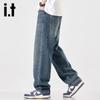 Izzue IT Мужские джинсы в американском стиле хай-стрит, ретро, свободного кроя, прямые