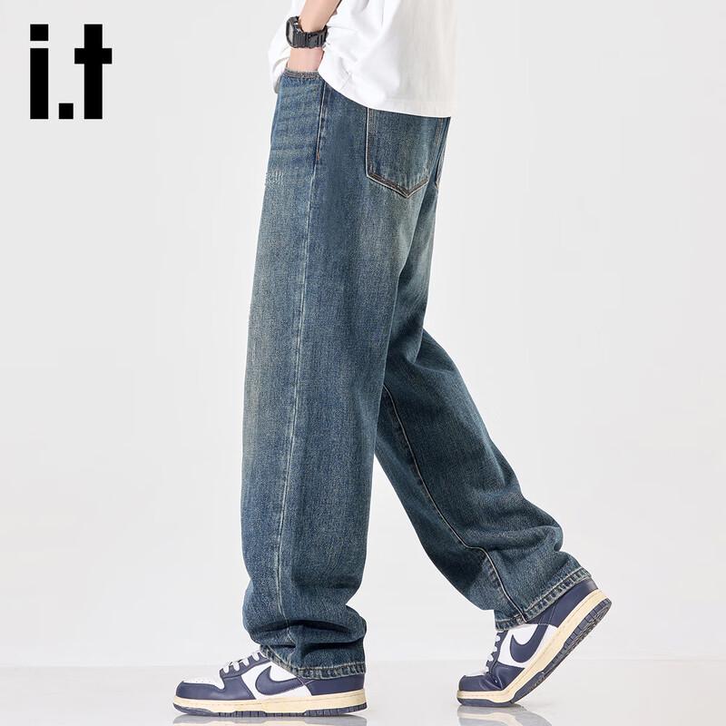 Izzue IT Мужские джинсы в американском стиле хай-стрит, ретро, свободного кроя, прямые