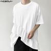 S-XXXXXL Men O Neck Short Sleeve Patchwork Ruffled Hem Loose T-shirts