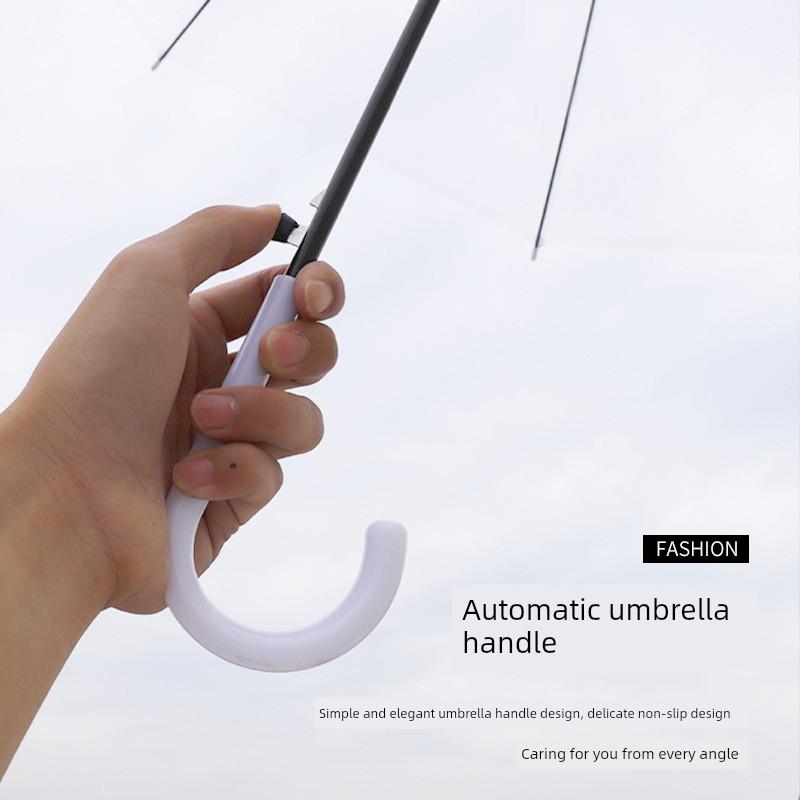 Transparent Long-Handle Umbrella, Sunshade and Rain Umbrella, Stylish Thickened Student Automatic Folding Manual Straight-Handle Reinforced Dual-Use