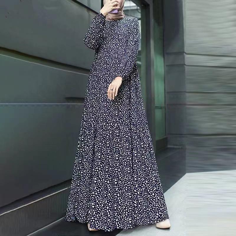 Middle Eastern Muslim Casual Polka Dot Long Sleeve Pullover Dress