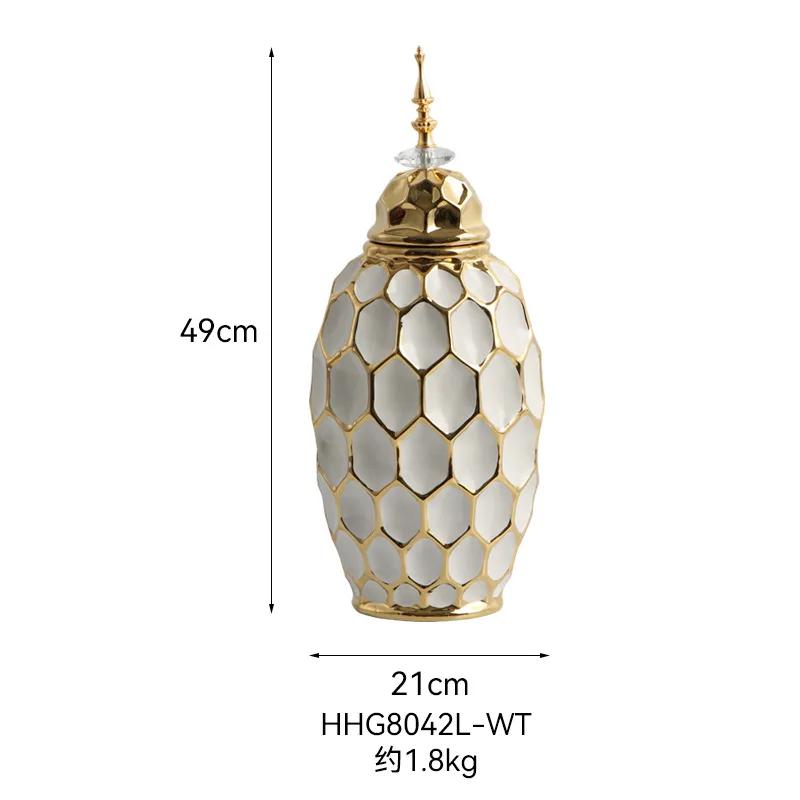 Керамическая ваза с золотым ободком, банка для хранения имбиря, винтажная фарфоровая ваза, емкость для хранения с заостренной крышкой, ваза для цветов, украшение для дома, орнамент