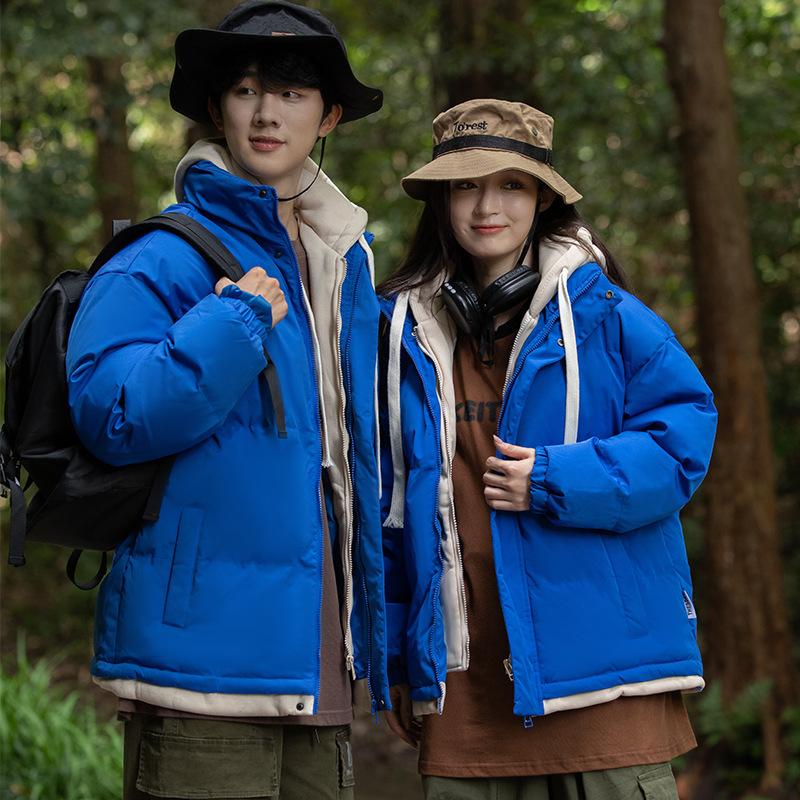 Зимнее хлопковое пальто, утолщенное и теплое, поддельное хлопковое пальто из двух частей, свободное парное пальто с капюшоном, пуховое хлопковое пальто