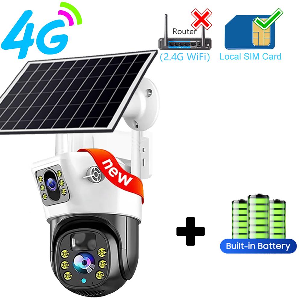 Уличная водонепроницаемая 4G/WIFI солнечная камера видеонаблюдения CCTV, HD ночное видение, двойные камеры с PIR-датчиком обнаружения человека