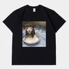 Milk Face Cat Meme Print T Shirt Weird Humor Funny Cat Graphic T-Shirts Men's Women Fashion Cotton Oversized T-shirt Streetwear