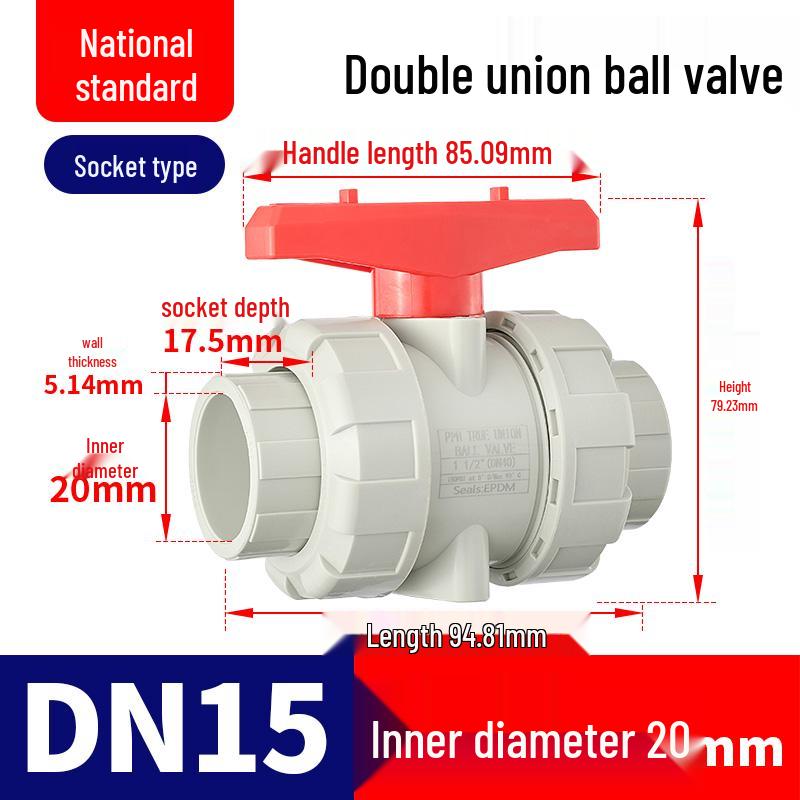 Rongsheng PPH High-Temperature Resistant Double Union Ball Valve, Hot Melt Socket PPR Water Valve DN25 DN50.