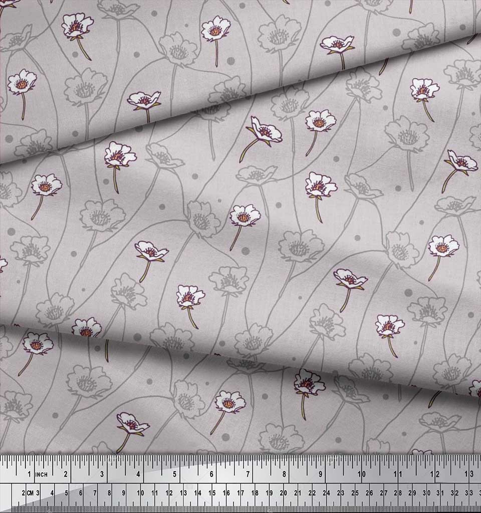 Soimoi Black Poly Crepe Fabric Dot|Leaves & Floral Artistic Decor Fabric Printed BTY 42 Inch