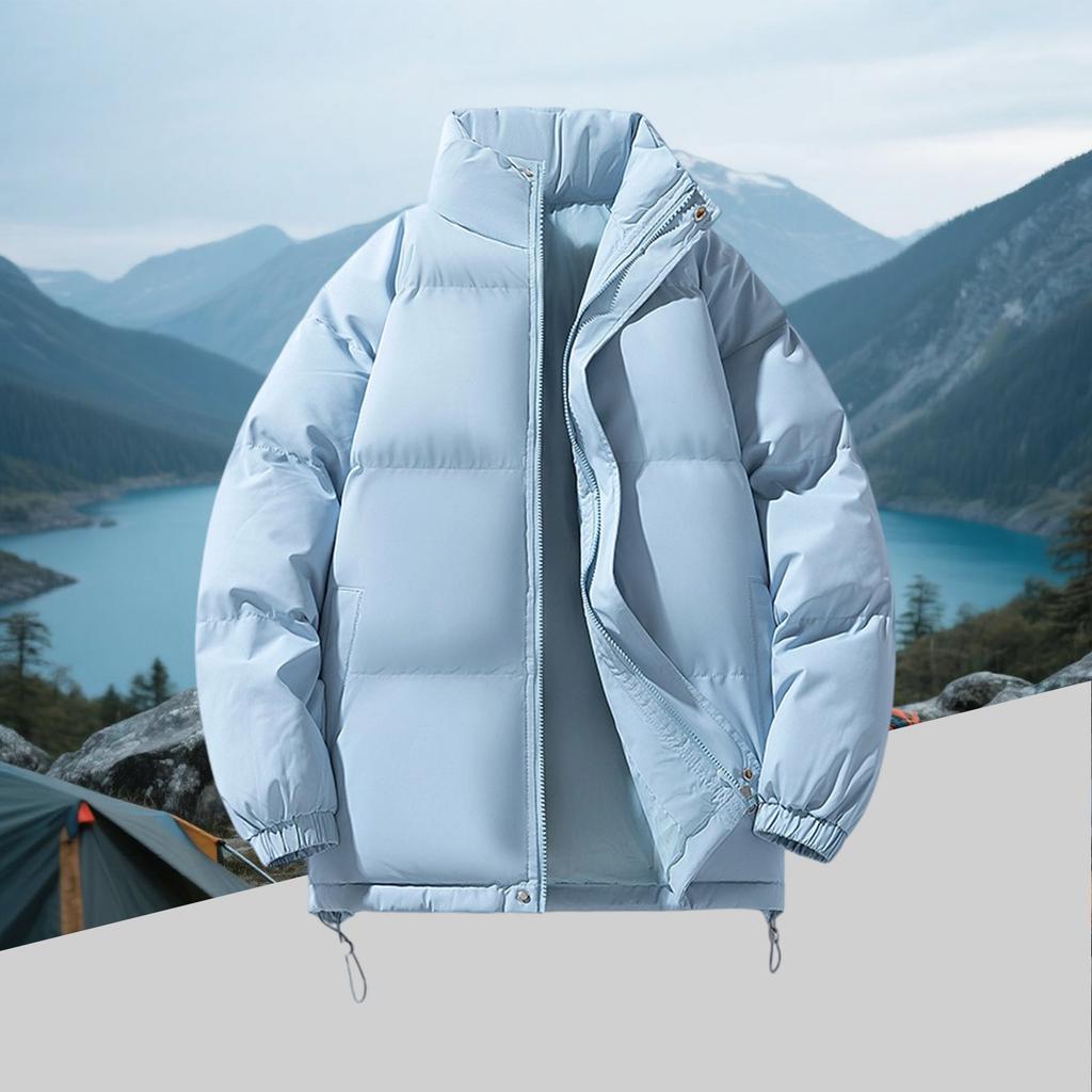 Men's Fleece-Lined Down Cotton Jacket - Loose Style With Zip Pockets, Warm, Casual & Versatile