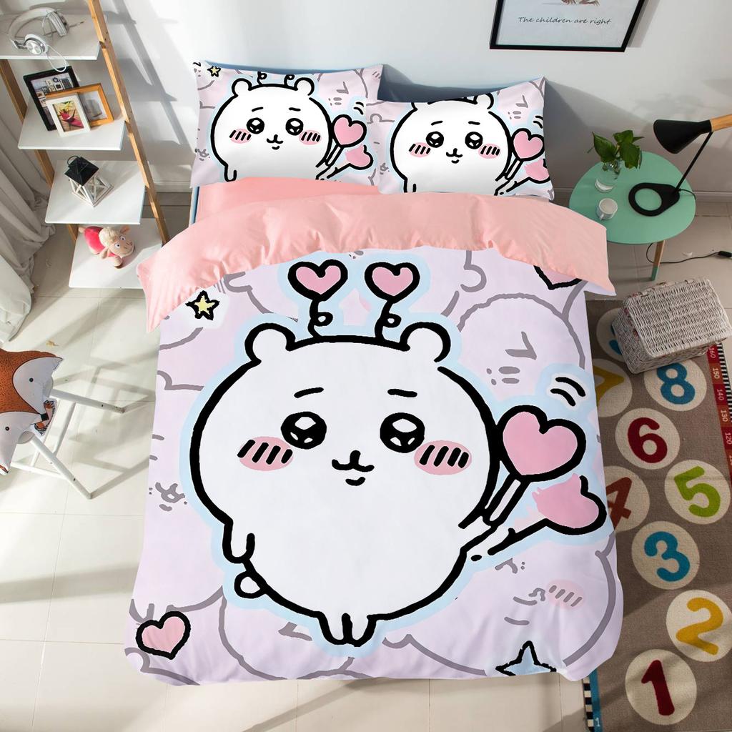 Мультяшный комплект постельного белья с милыми Чиикавами, красочный принт, полиэстер, для студенческого общежития, простыня, пододеяльник, детский подарок, домашний текстиль