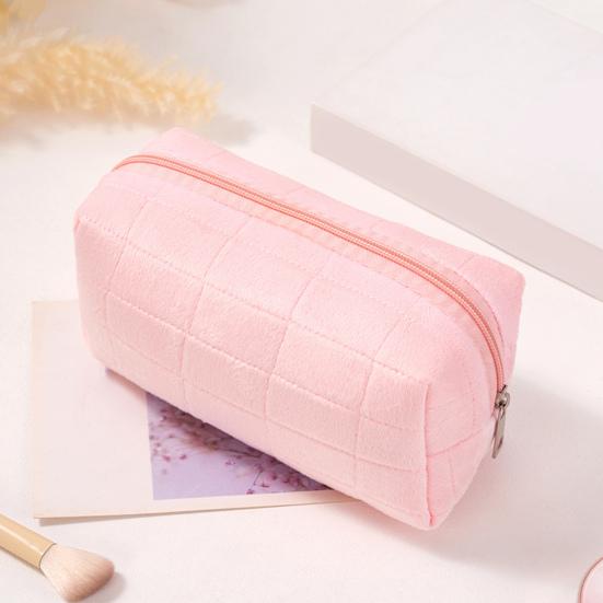 Косметичка из бархата с клетчатой текстурой, застежка-молния, портативная косметичка, дорожная, деловая, сумка для туалетных принадлежностей, большая вместимость, косметичка