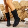 Women's Pointed Wild Boots, Thick-Soled Western Boots, Vintage Pleated Fashion Ankle Boots Autumn and Winter