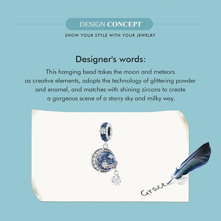 WOSTU Очаровательные лунные бусины со звездами и галактиками из стерлингового серебра 925 пробы в стиле темной ночи, подходят для изготовления женских браслетов и браслетов своими руками, ювелирных изделий