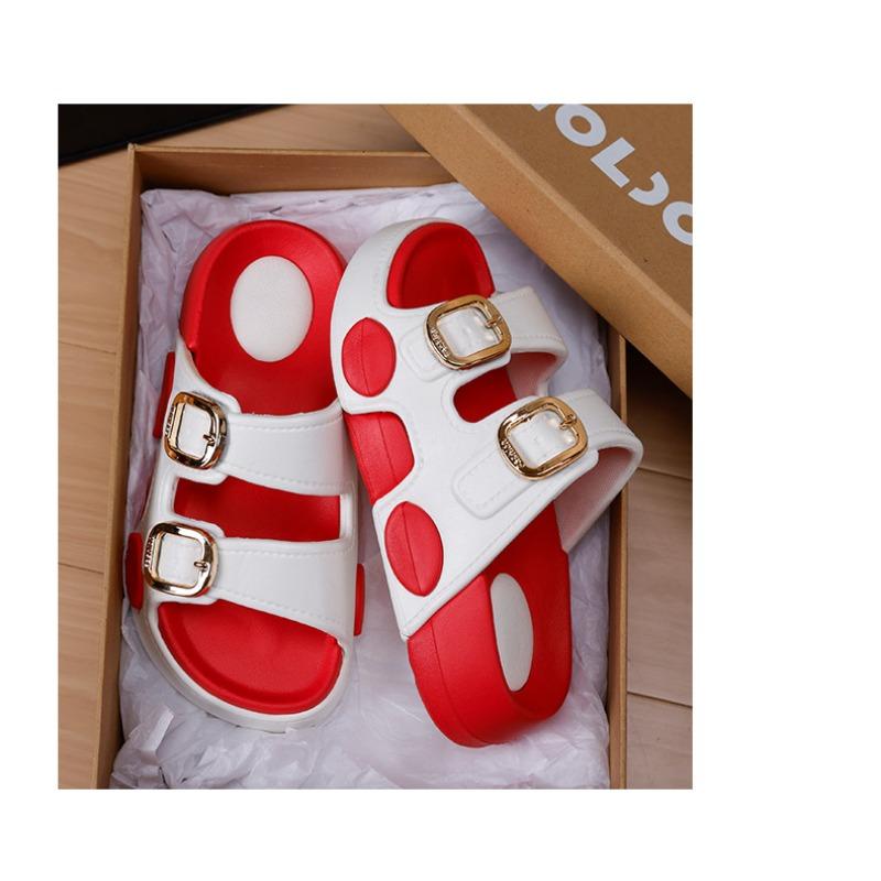 New Two-tone Double Buckle Strap Women Slides Non-slip Thick EVA Platform Casual Indoor Outdoor Slippers