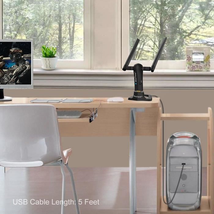 Clé WiFi - BrosTrend - AC1200 Mbps - USB 3.0 - 2 Antennes 5 dBi - Compatible Windows 11/10/8/7