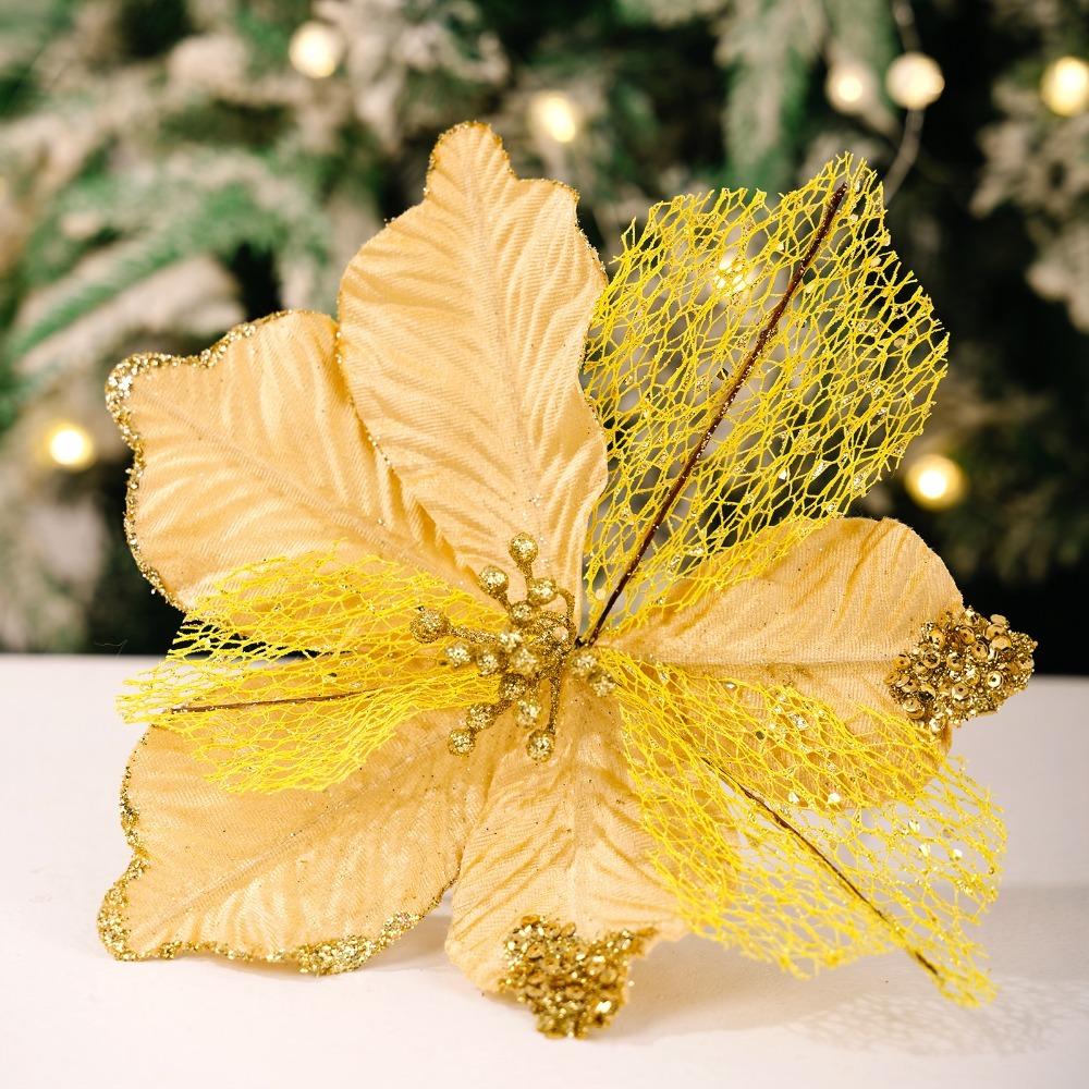 Maple Leaf Shaped Simulated Christmas Flowers Luxury Handmade Xmas Decorative Flowers Realistic Eternal Flower Festive Display