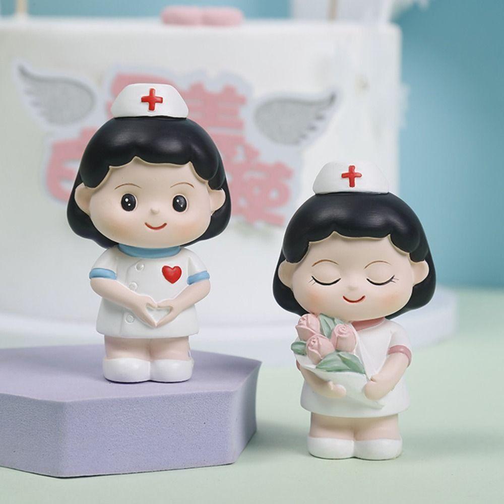 DlY Doctor Nurse Figurine Cartoon Nurse Cake Ornaments Doctor Nurse Model Statue Photography Props
