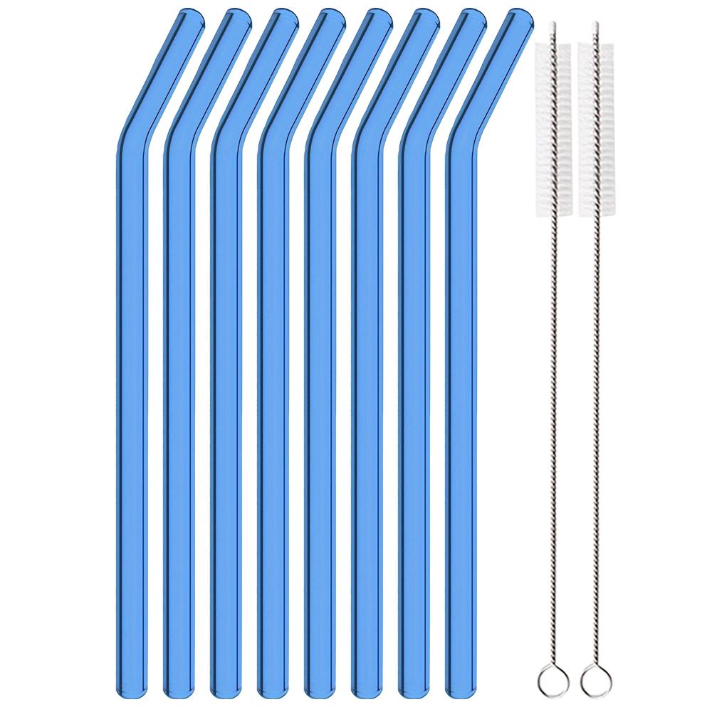 10 Pcs Reusable Bent Glass Drinking Straws,7.87''x8 mm Glass Straws for Beverages, Shakes, Milk Tea, Juices