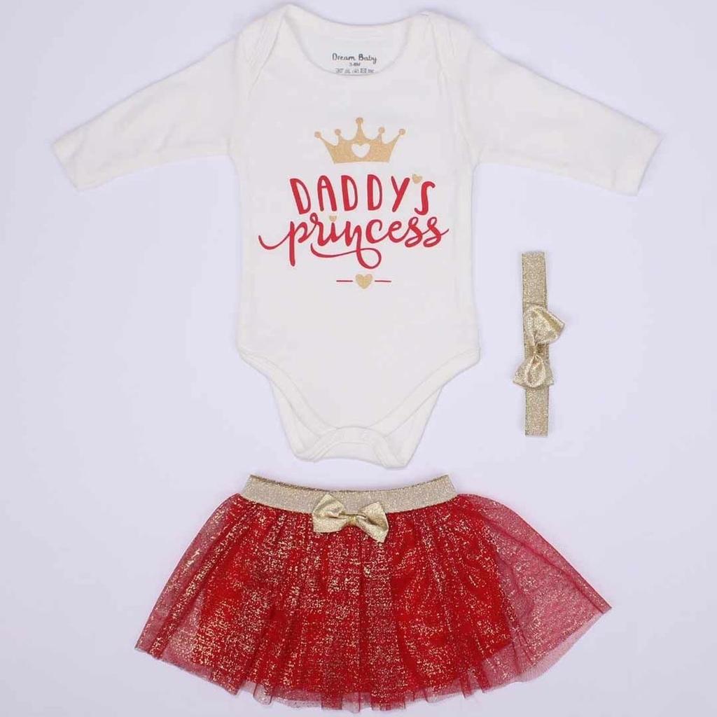 Baby Girl Daddy's Princess Written Glittery Tulle Red Skirt Set of 3