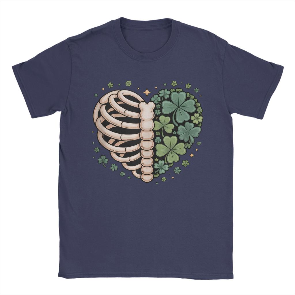 Lucky Bones Shamrock Skeleton Ribcage Heart TShirt Summer Cotton TShirts Adult Hippie Casual Tee Shirt ShortSleeve Top Tees